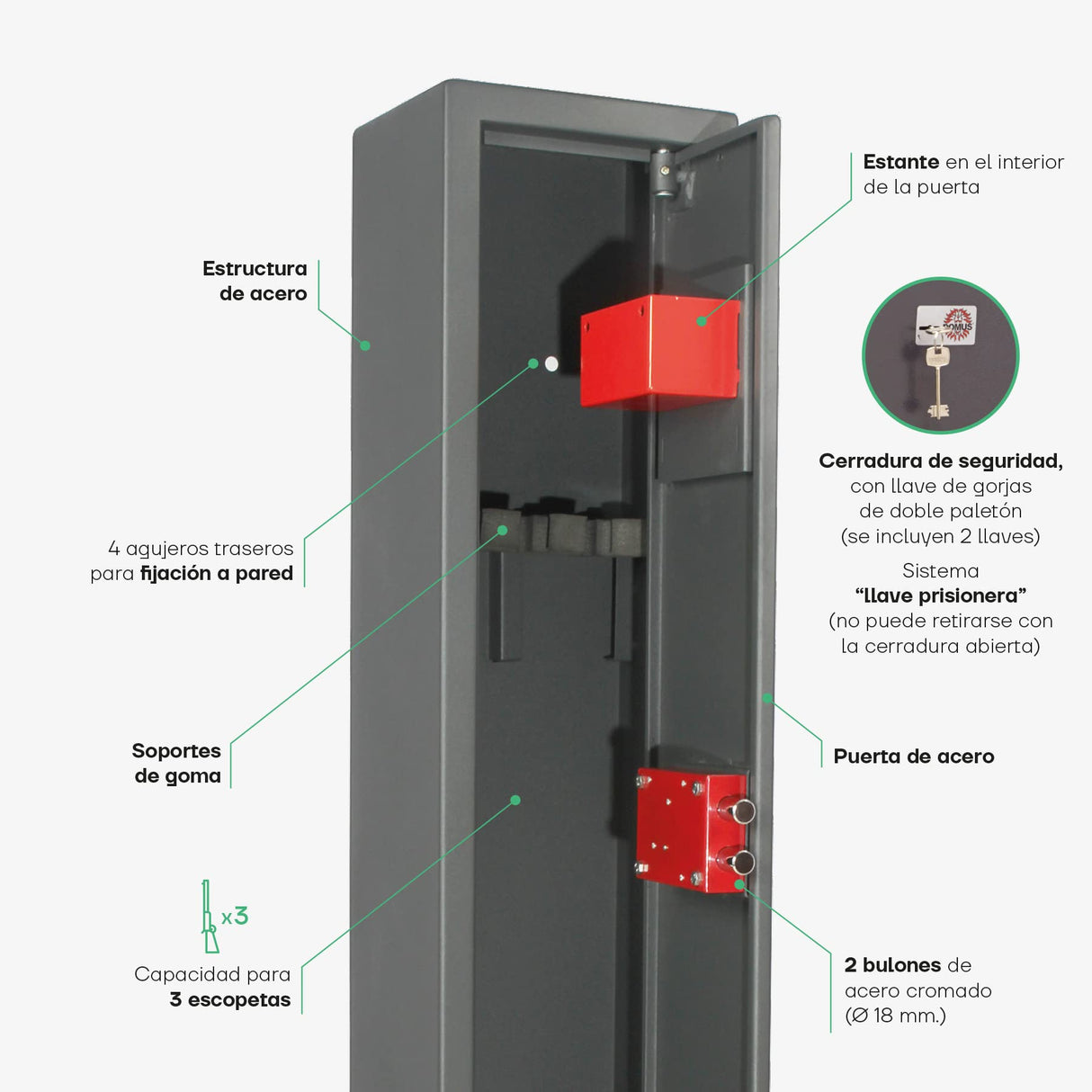ARREGUI Braco ARM030 Armero de Acero para 3 Escopetas | Caja Fuerte para Armas | Armero para Rifles | FRANCIA e ITALIA: válido para todas las armas | ESPAÑA y PORTUGAL: no homologado