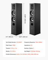 VEVOR Par de Altavoces de Suelo, Sistema de 3 Vías con Tweeters de 1,91 cm y 2,54 cm, Dos Woofers de 13,34 cm, Potencia Máxima de 145 W, Respuesta de Frecuencia de 70 Hz a 20 kHz, Carcasa de MDF