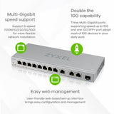 Zyxel Conmutador de 12 puertos Multigigabit Administrado por Web | Switch Gigabit con 3 Puertos de 10 Gbit | 1 puerto SFP+ de 10 Gbit [XGS1250-12]