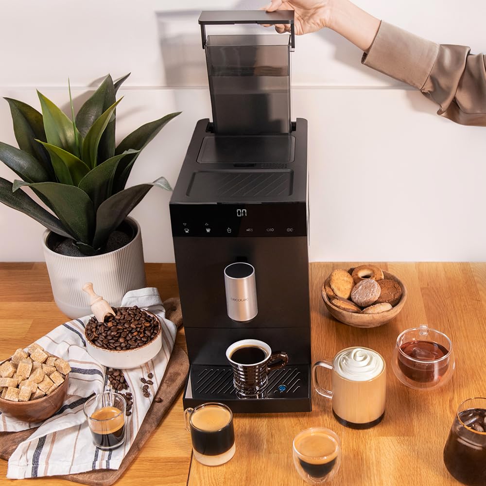 Cecotec Cafetera Superautomática Cremmaet Compact. 1350 W, 19 Bares, Sistema de Calentamiento por Thermoblock, Depósito 150 gr Café con Molinillo y 1,1 L, Limpieza Automática
