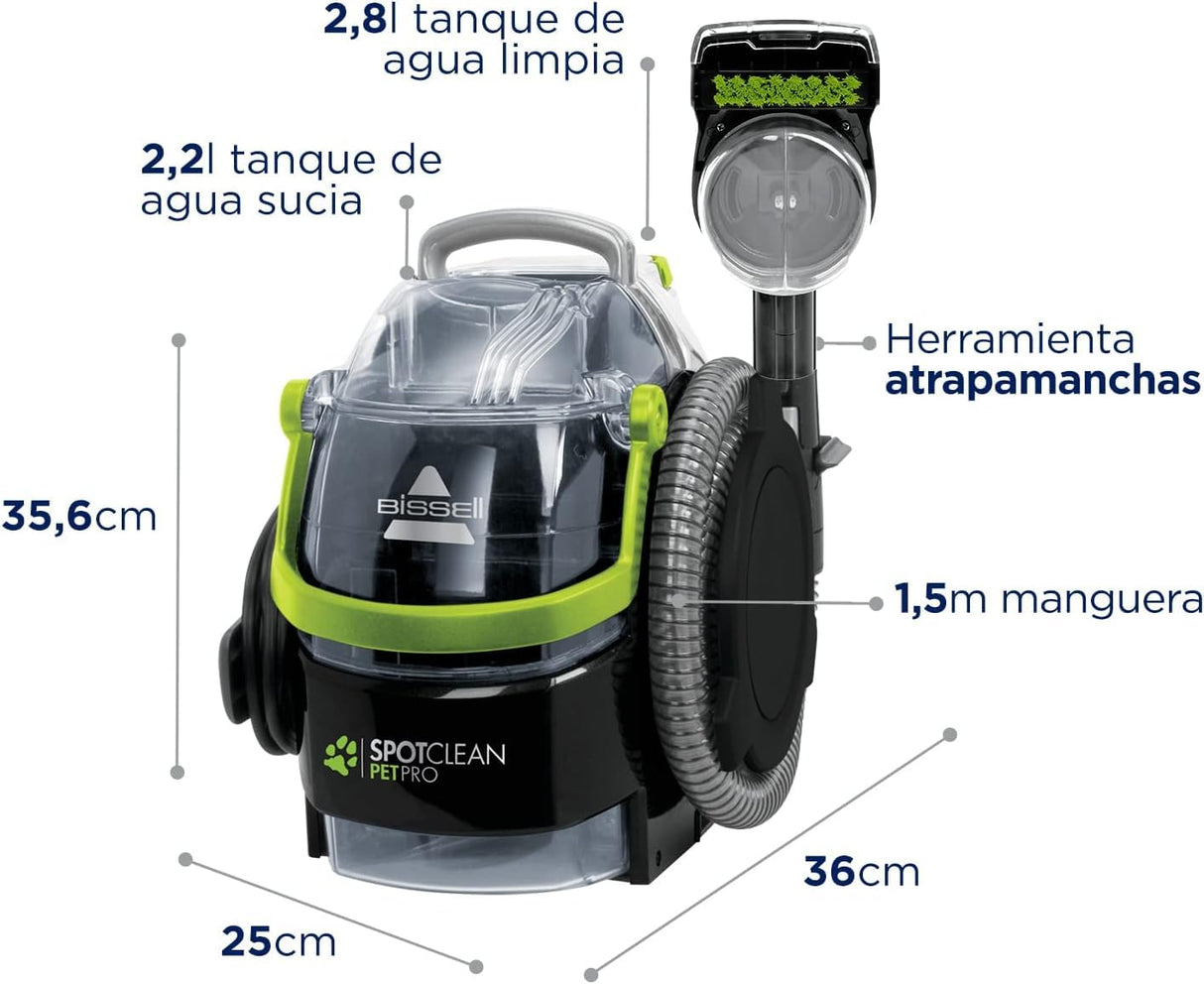 BISSELL SpotClean Pet Pro, Aspiradora de Agua Tapicería, Lava Aspiradora Ideal para Dueños de Mascotas, Limpiador de Liquidos para Alfombras, Tapicería, Sofá, Auto & Más, Motor Potente de 750W, 15585