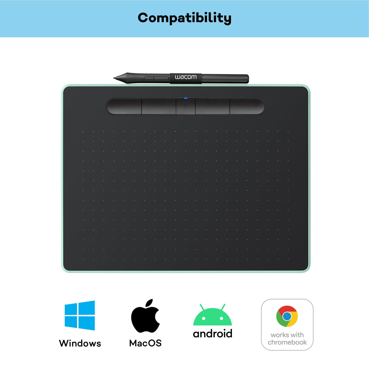 Wacom Intuos M - Tableta Gráfica Bluetooth para pintar, dibujar y editar photos con 3 softwares creativos incluidos para descargar, Windows & Mac, óptima para oficina en casa y e-learning, pistacho