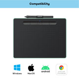 Wacom Intuos M - Tableta Gráfica Bluetooth para pintar, dibujar y editar photos con 3 softwares creativos incluidos para descargar, Windows & Mac, óptima para oficina en casa y e-learning, pistacho
