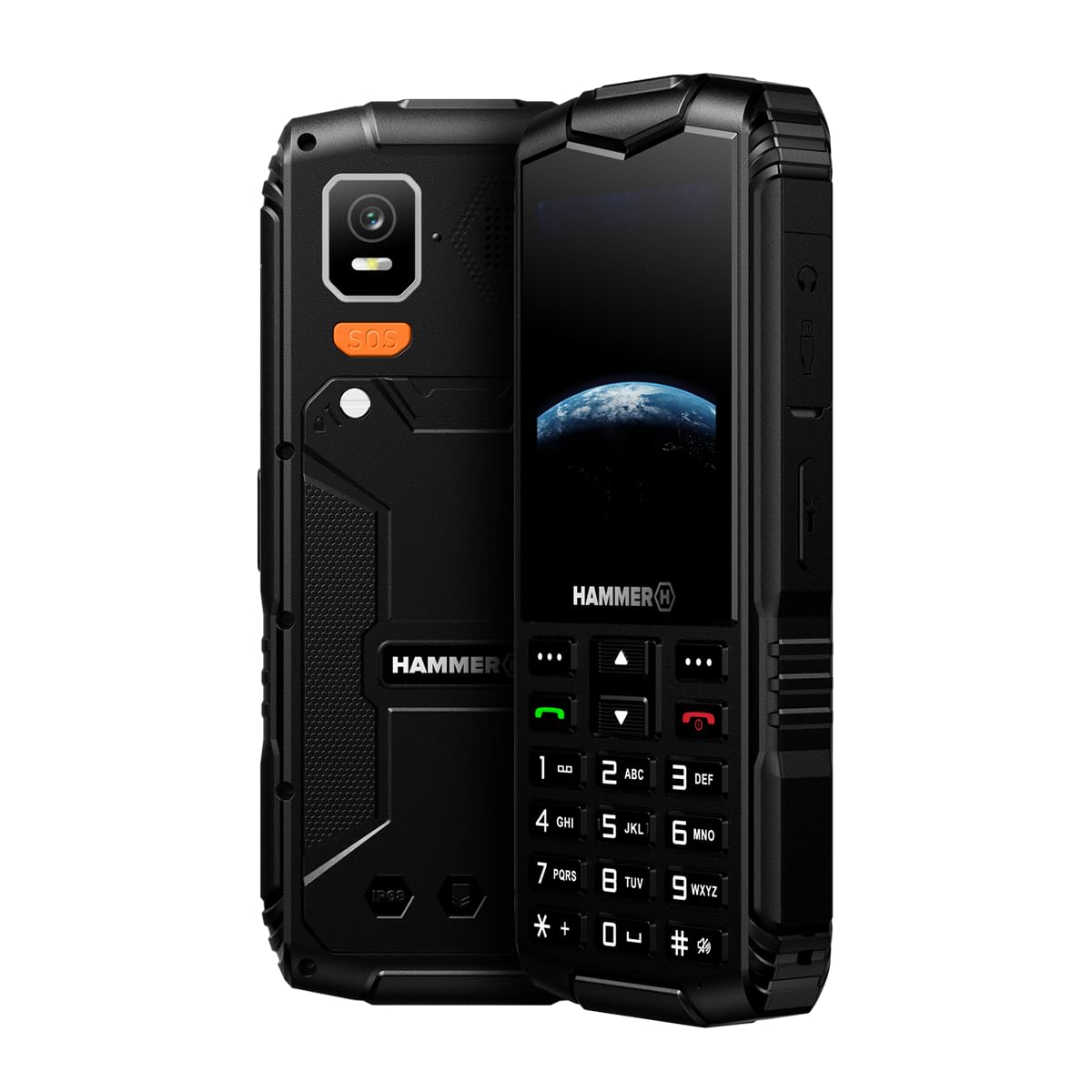 Hammer H Horizon LTE Móvil Irrompible, Batería 3000mAh, 64 GB, Pantalla IPS 2,8", Teclas Grandes, Botón SOS, Linterna, Cámara 2MP, Radio FM, USB-C, Dual SIM, IP68/MIL-STD-810H, Negro