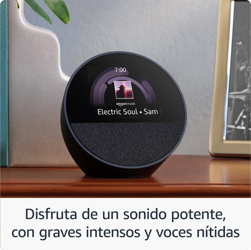 Amazon Echo Spot (modelo de 2024) | Despertador inteligente con sonido de calidad y Alexa | Negro