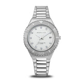 BERING 18936-704 Reloj de Cuarzo para Mujer con Caja de Acero Inoxidable Plateado de 36 mm, Esfera Blanca, Brazalete y Detalles de Acero Inoxidable, Resistencia al Agua de 10 ATM