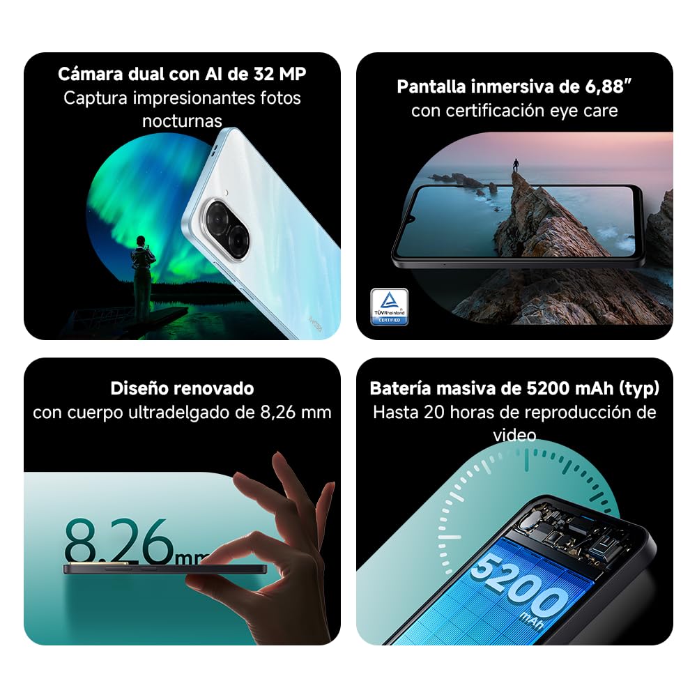 XIAOMI Redmi A5 - Smartphone de 4+128GB, Pantalla inmersiva de 6,88" 120 Hz, Potente procesador Octa Core, Cámara Dual AI de 32 MP, 5200 mAh, Cargador no Incluido, Dorado (Versión ES)