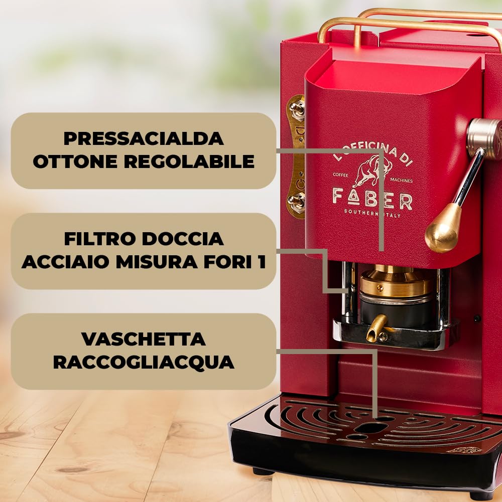 Faber Pro Deluxe Macchina da Caffè Cialde 44mm Cherry Red Ottone