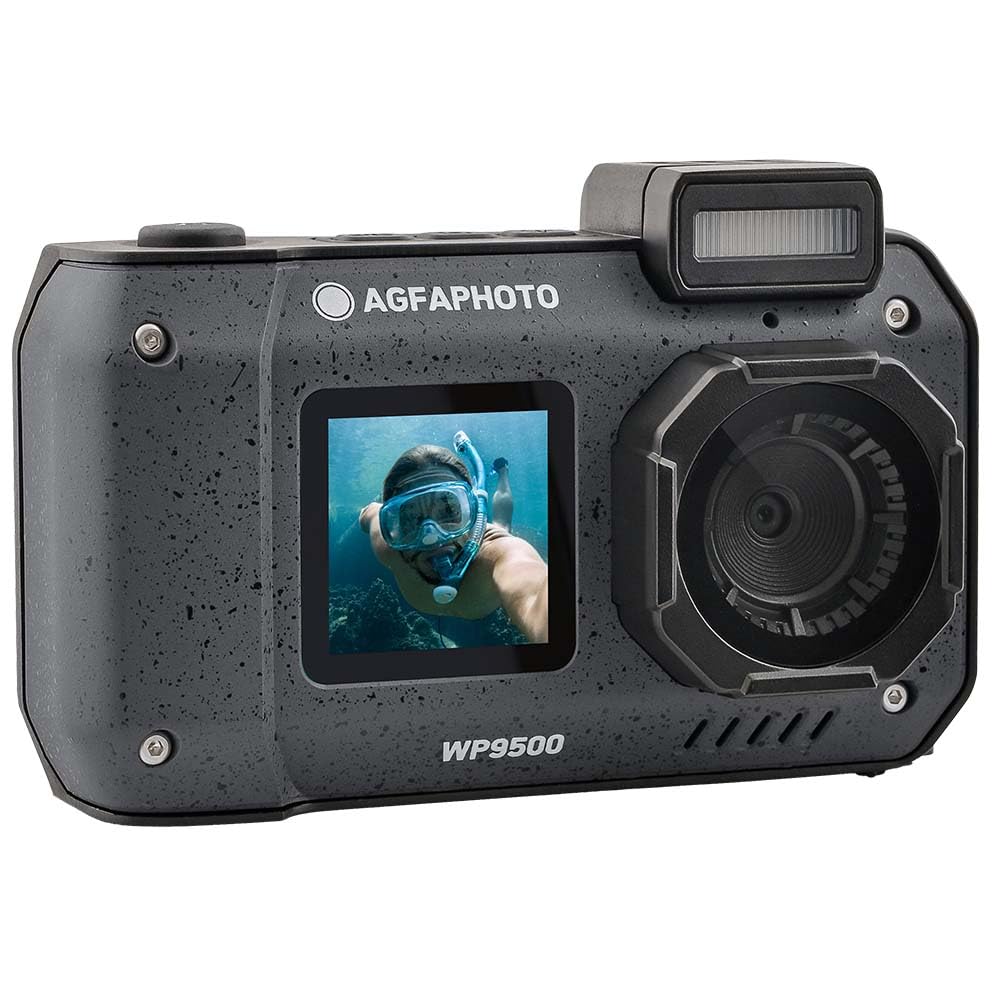 AgfaPhoto Realishot WP9500 - Cámara Digital Impermeable, Resistente al Agua 7m, 24 MP, Zoom Digital, Vídeo 4K, Doble Pantalla 2.9”/1.4”, Negro