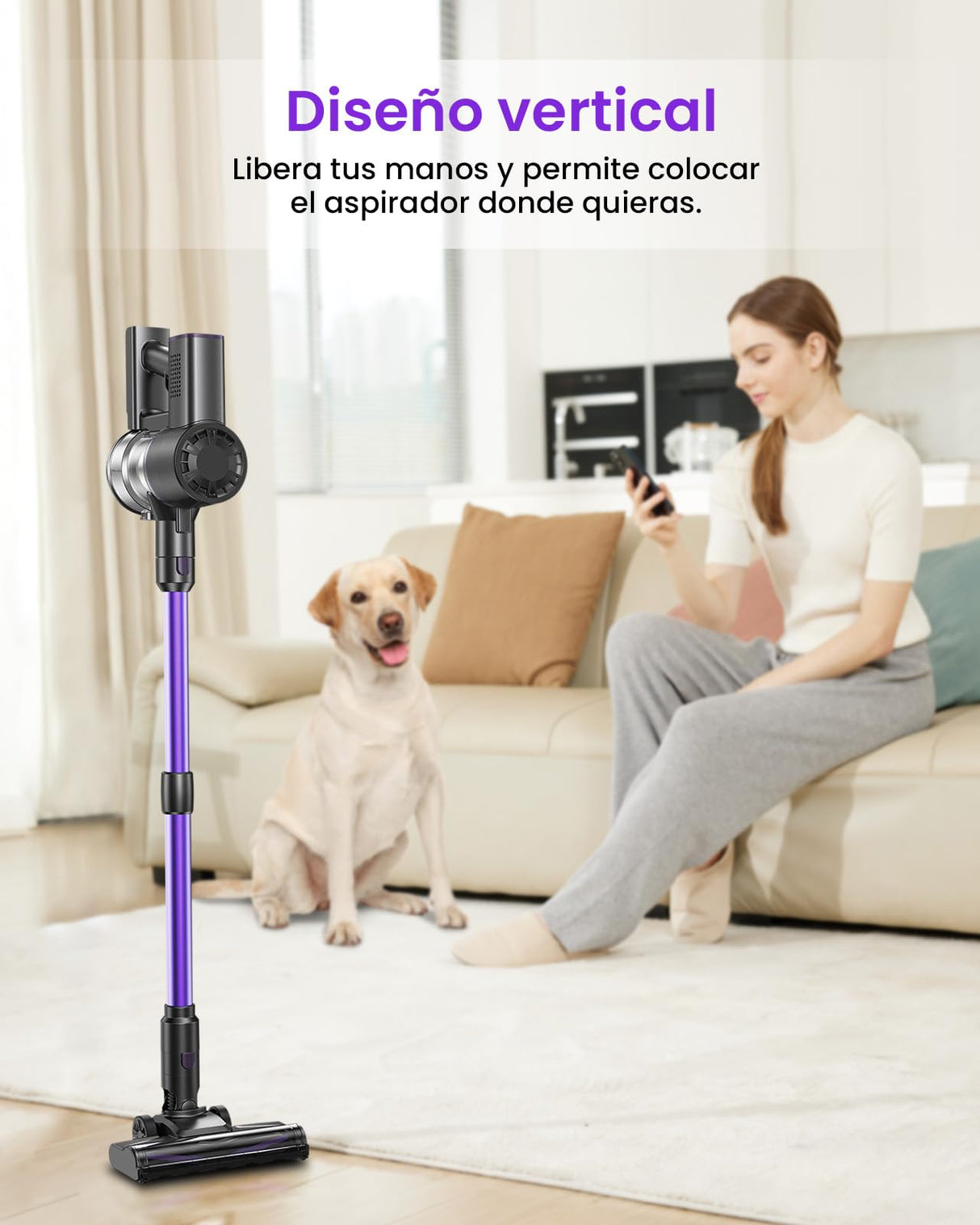 Vexilar Aspiradora sin Cable V8PRO 35KPa,Aspirador 3-en-1 Autonomía 40 Mins, Escoba Aspiradora sin Cable Potente Succión,Aspirador Vertical para Pelo de Mascotas/Alfombra/Suelo/Coche