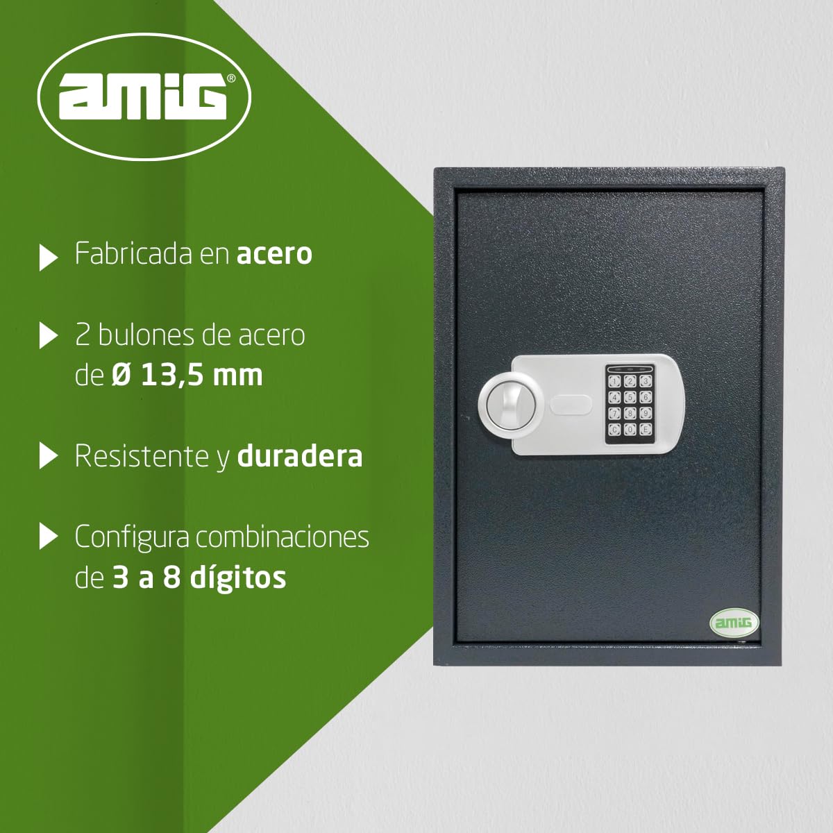 Amig - Caja Fuerte con Código - Caja de Seguridad de Sobreponer - Acero - Camuflada - Ideal para Casa - Protección de Dinero y Joyas de valor - 50 x 31 x 35 cm