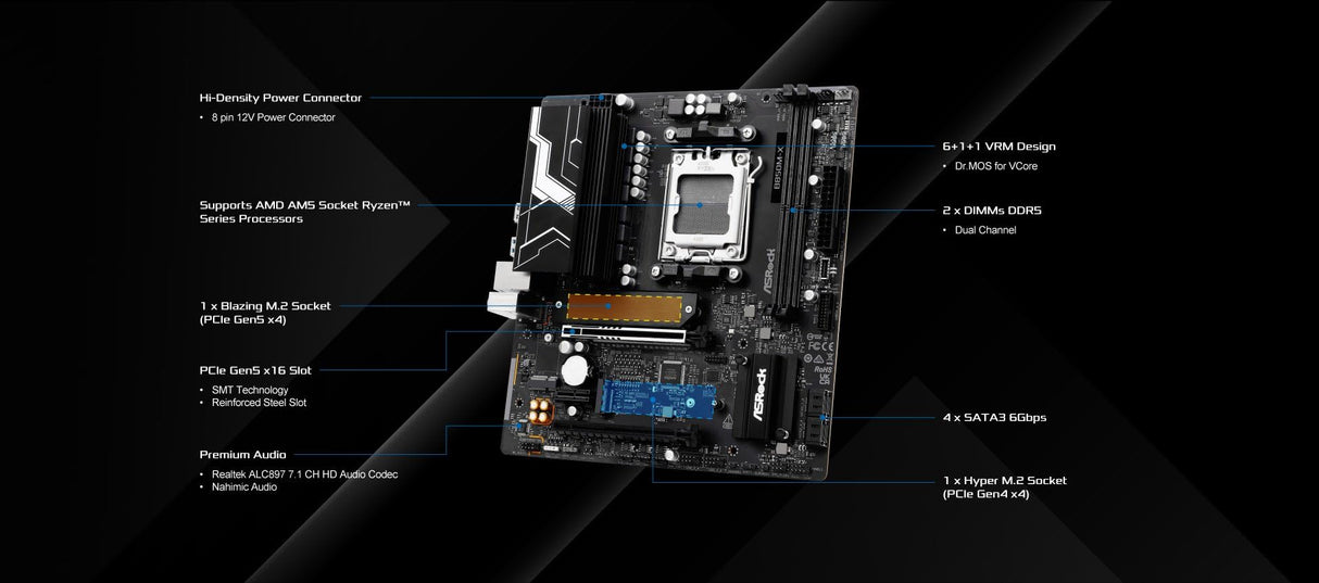 Asrock B850M-X R2.0, AMD B850, AM5, Micro ATX, 2 DDR5, HDMI, DP, 2.5G LAN, 2X M.2