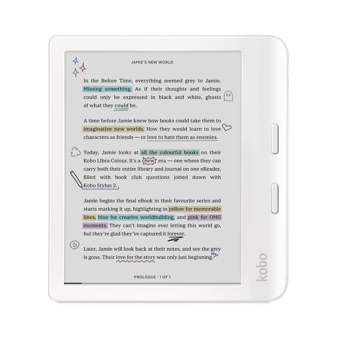 Kobo Libra Colour eReader | Pantalla E Ink Kaleido™ 3 de 7" | Temperatura del Color y Brillo Ajustables | Reducción luz Azul | eBooks y AudioBooks | Memoría 32 GB | Resistente al Agua | Blanco