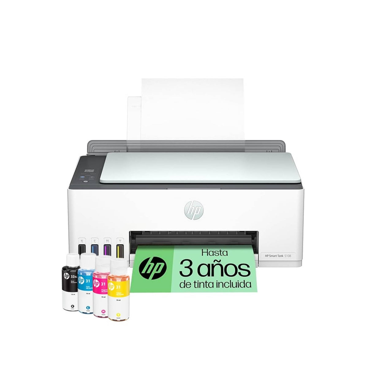 Impresora Multifunción Tinta HP Smart Tank 5108 Wi-Fi, con depósito recargable, incluye tinta para imprimir hasta 3 años
