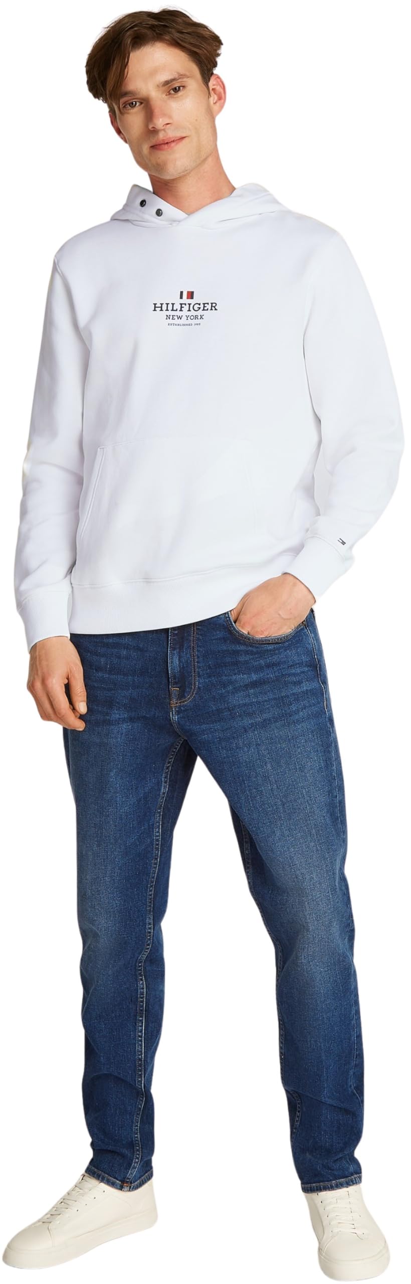 Tommy Hilfiger Sudadera para Hombre Hoodie con Capucha, Blanco (White), M