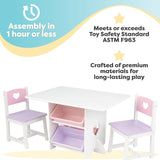 KidKraft Juego Infantil de Mesa y 2 sillas de Madera Corazón con Compartimentos de Almacenamiento, Muebles para Salas de Juego y Dormitorio de niños (26913)