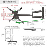 Barkan Soporte TV de Pared 102cm de Largo Inclinable y Giratorio, Articulado para Pantallas de 13-86 Pulgadas, Peso máximo 60Kg, Ultra Extensible, para LED OLED LCD, hasta VESA 600x400