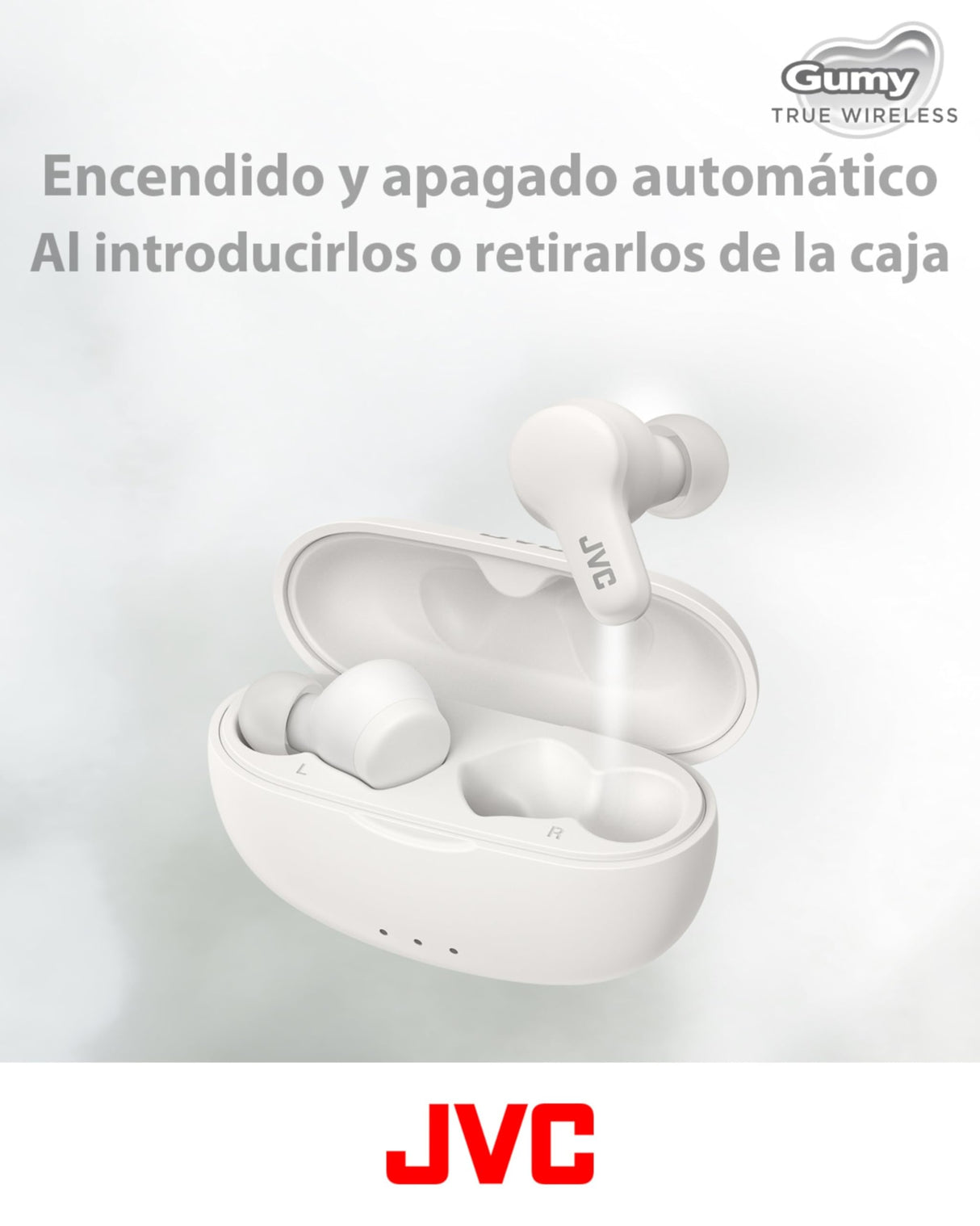 JVC Auriculares Inalámbricos Gumy con Bluetooth 5.3 - True Wireless, Recubrimiento Elástico, 24 Horas de Batería, 3 Modos de Sonido, Resistencia a Salpicaduras iPX4, HA-Z77T-W (Blanco)