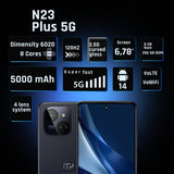 Limitiertes schlankes und Elegantes Smartphone NFC-Funktion ohne Vertrag myPhone N23 Plus 5G Midnight Blue + Akku 5000mah Kamera 50mpx, FHD+ Display 256 GB, bis zu16GB RAM Android 14. 6'78 Zoll