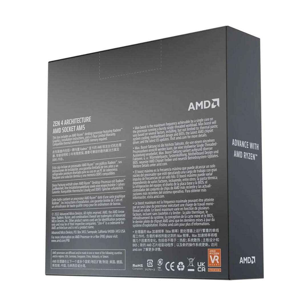 AMD Ryzen 5 7600X Procesador (tarjeta gráfica Radeon integrada, 6 núcleos/12 threads, 105W TDP,Socket AM5, 38MB Caché, Reloj de aumento máx. hasta 5.3 GHz, sin ventilador)