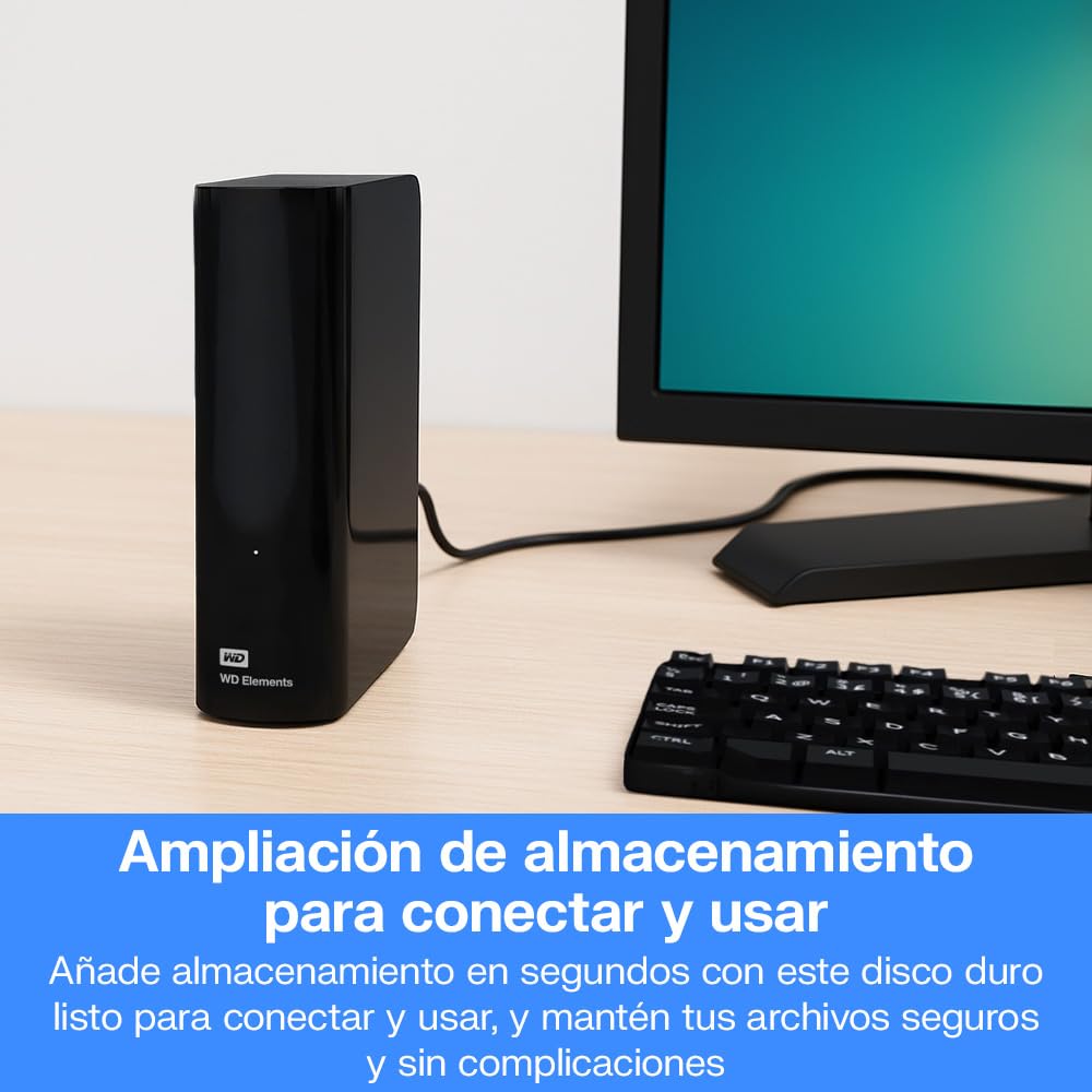 WD 26TB Elements Disco Duro Externo de Escritorio, USB 3.1 Gen 1, Plug-and-Play solución para un fácil Almacenamiento Adicional de Tus Fotos, música, vídeos y Archivos Importantes, Negro