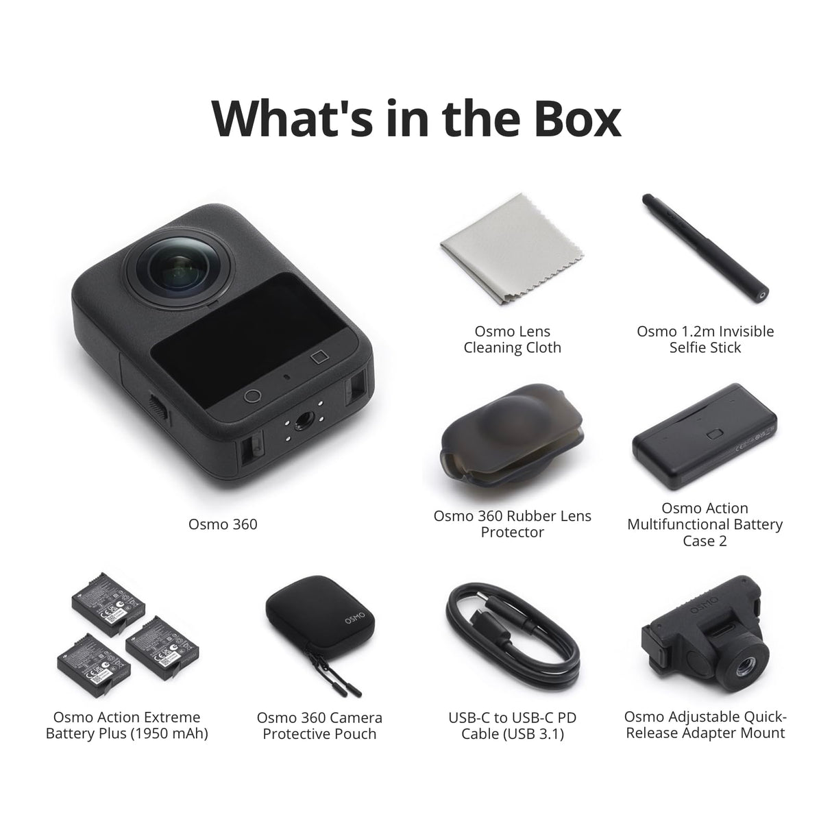 DJI Pack Aventura Osmo 360, cámara 360 con Imagen 360° de 1 Pulgada, Vida útil de batería extendida con 3 baterías, Video 360° en 8K Nativo, cámara de acción para Deportes, vlog