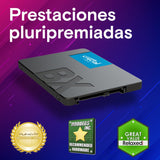 Crucial BX500 SATA SSD 2TB Interno 2.5", hasta 540MB/s, Compatible con Ordenador Portátil y de Sobremesa (PC), 3D NAND, Aceleración de Escritura dinámica - CT2000BX500SSD101