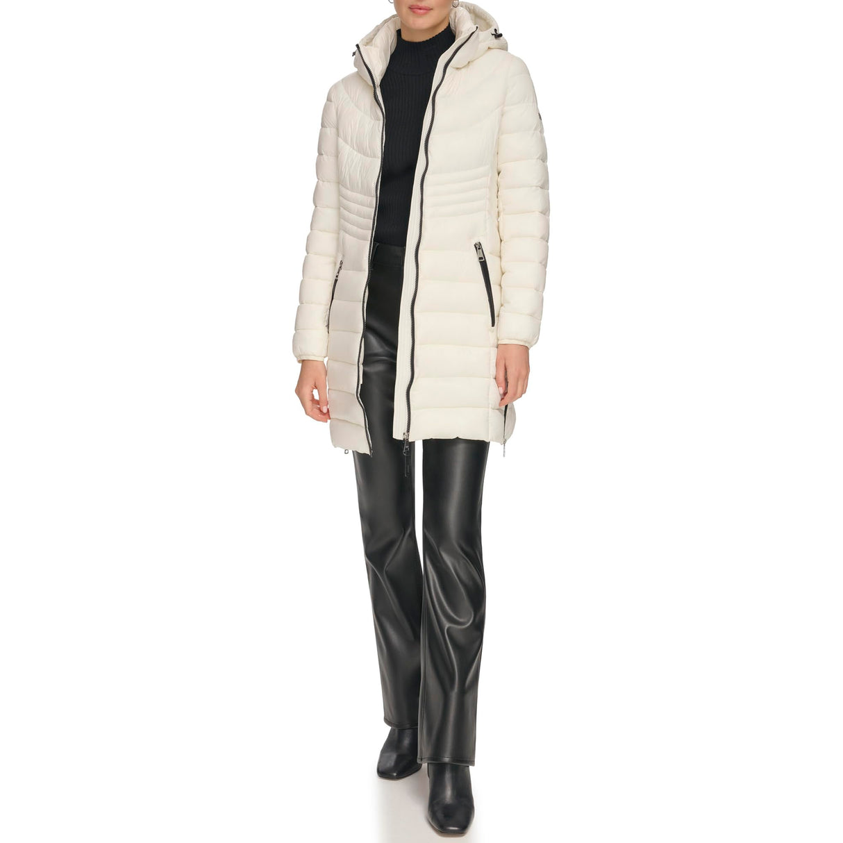 DKNY Cremallera Frontal Plegable Tampón, Blanco, XS para Mujer