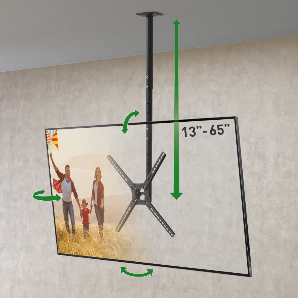 Barkan Soporte de TV de Techo, 97cm de Largo Giratorio e inclinable para Pantallas de 13-65 Pulgadas, Peso máximo 40Kg, Telescópico de Altura Ajustable, para LED OLED LCD, hasta VESA 400x400