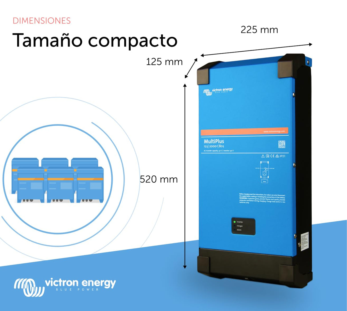 Victron Energy MultiPlus 2000VA 12-Voltios 230V Inversor de Onda sinusoidal Pura 80 amperios Cargador de batería