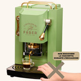 Cafeteras Faber modelo Pro Deluxe, cafetera en monodosis ESE 44 mm, acabado con revestimiento de latón, prensa de cápsulas ajustable de latón, electroválvula estándar (verde neón)