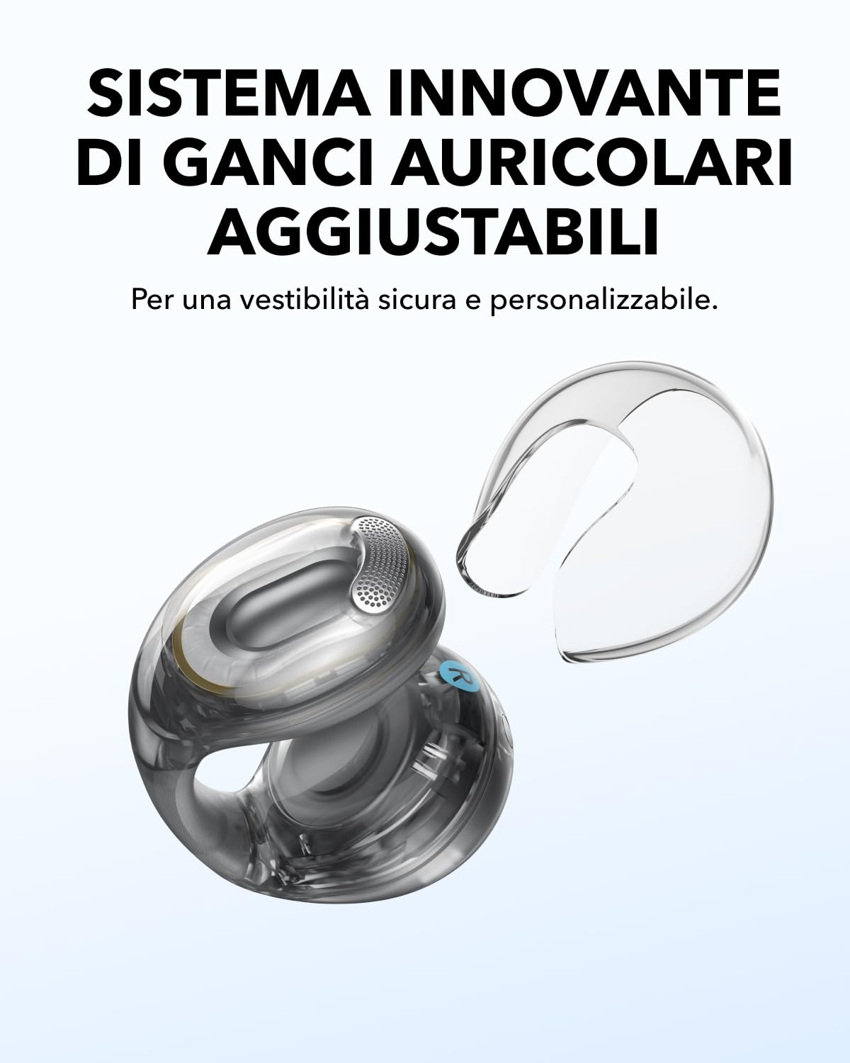 Soundcore C40i de Anker, Auriculares Open-Ear con Clip, Diseño de Juntas Flexible, Controles de Botón, Comodidad Ligera, Ajuste Estable con Almohadillas Acoplables, Transductores Expansivos
