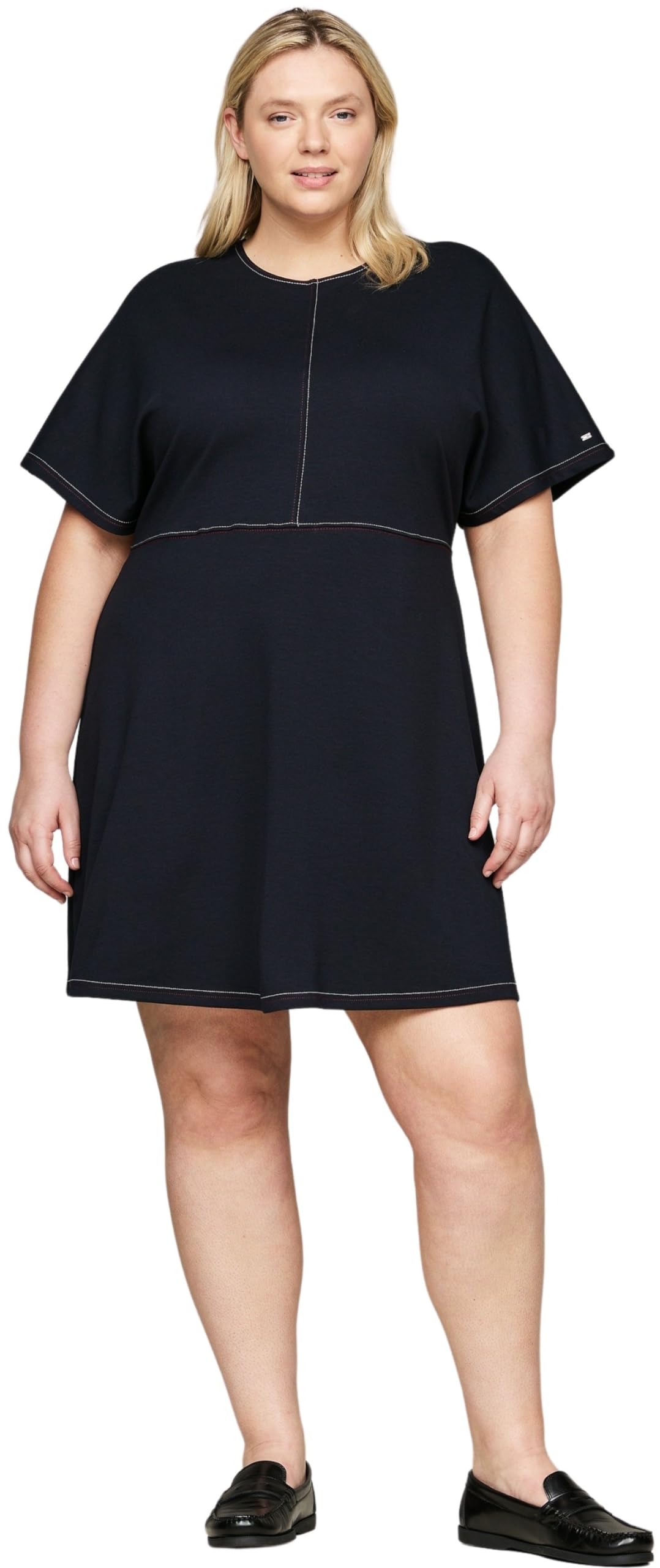 Tommy Hilfiger Vestido Mujer Curve Global Stitch Escote Redondo, Azul (Desert Sky), 50