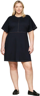 Tommy Hilfiger Vestido Mujer Curve Global Stitch Escote Redondo, Azul (Desert Sky), 50
