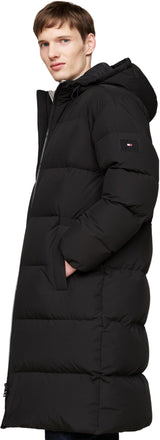 Tommy Hilfiger Abrigo de Plumas Hombre Down Parka con Capucha, Negro (Black), L
