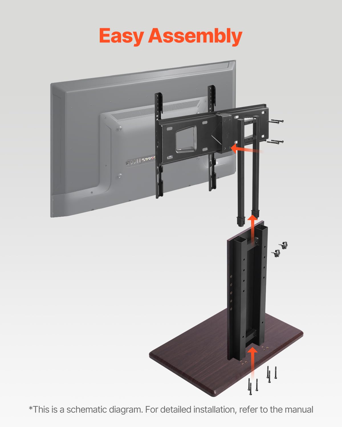 VEVOR Soporte de TV de Escritorio para Televisores de 812,8-1778 mm de hasta 45 kg, Rotación de 15° a la Izquierda y a la Derecha, Soporte de TV con Altura Ajustable y Estante para Sala de Estar