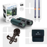GoView ZOOMR 8x42 prismáticos para Actividades al Aire Libre, Naturaleza, observación de Vida Salvaje, Viajes (Zoom de 8 aumentos, Gran Campo de visión, Incluye Set de Accesorios) Oak Verde
