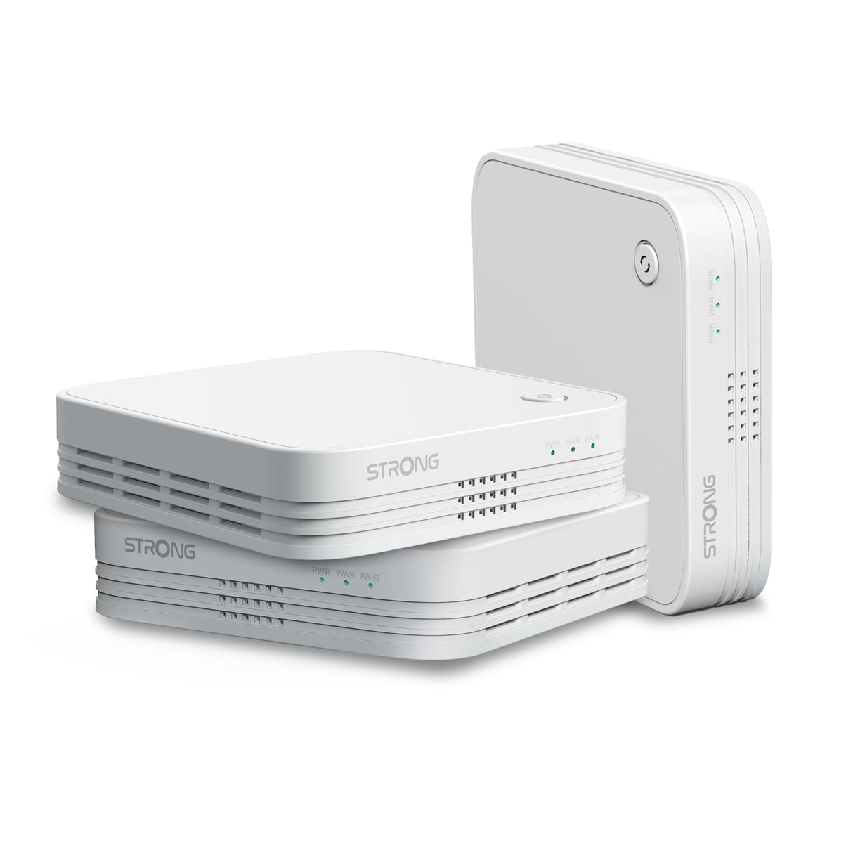 STRONG - Kit WiFi Mesh - AC 1200 Mbps - Hasta 450m² de Cobertura WiFi Adicional - Compatible con Cualquier Box y Router Estándar - Doble Banda 2,4 GHz + 5 GHz - 3 Puertos Gigabit Ethernet - Blanco