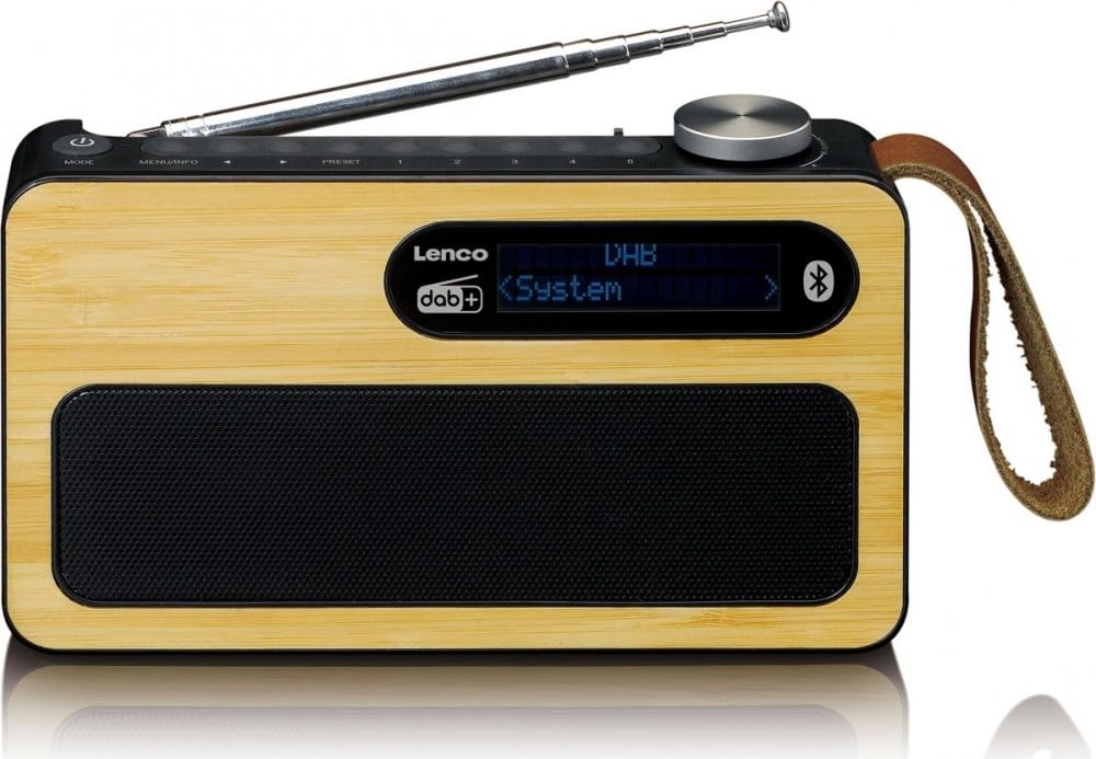 Lenco PDR-040 – Radio portátil Dab+ – Radio FM – con Bluetooth – Batería integrada con 2000 mAh – 3 W RMS – Reloj y Despertador – De bambú auténtico – Negro