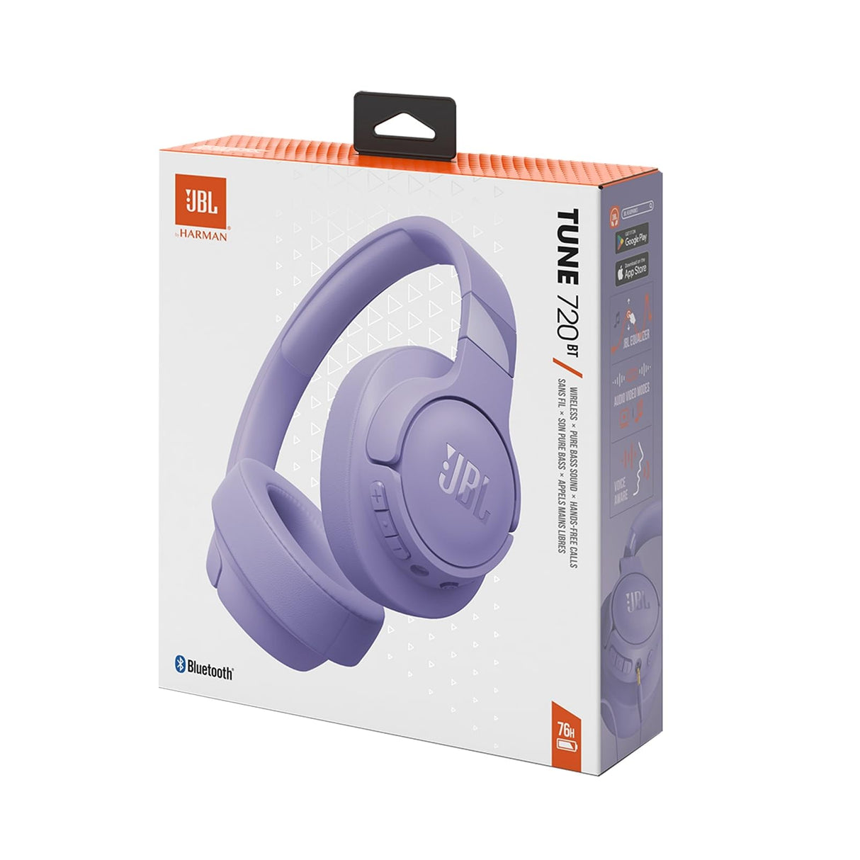 JBL Auriculares Tune 720 BT, inálambricos por Bluetooth, 76 horas de reproducción con JBL Pure Bass, plegables, morado
