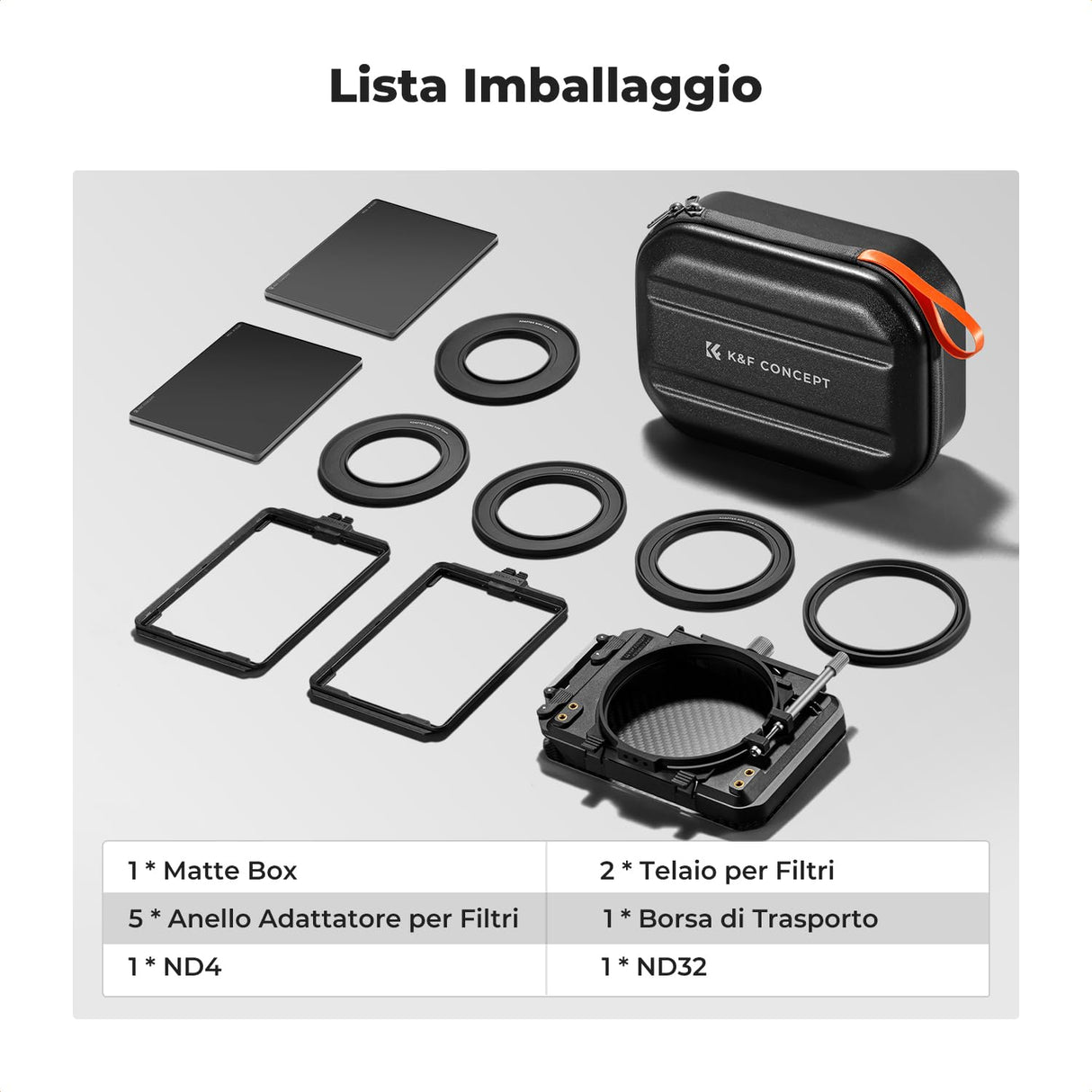 K&F CONCEPT Mini Matte Box con ND4 ND32 Cine Filtro 4" x 5,65", con 2 Bandejas de Filtro de 4" x 5,65" para Cámaras DSLR Mirrorless con 5 Adaptadores de Anillo Circular (67/72/77/82/95mm)