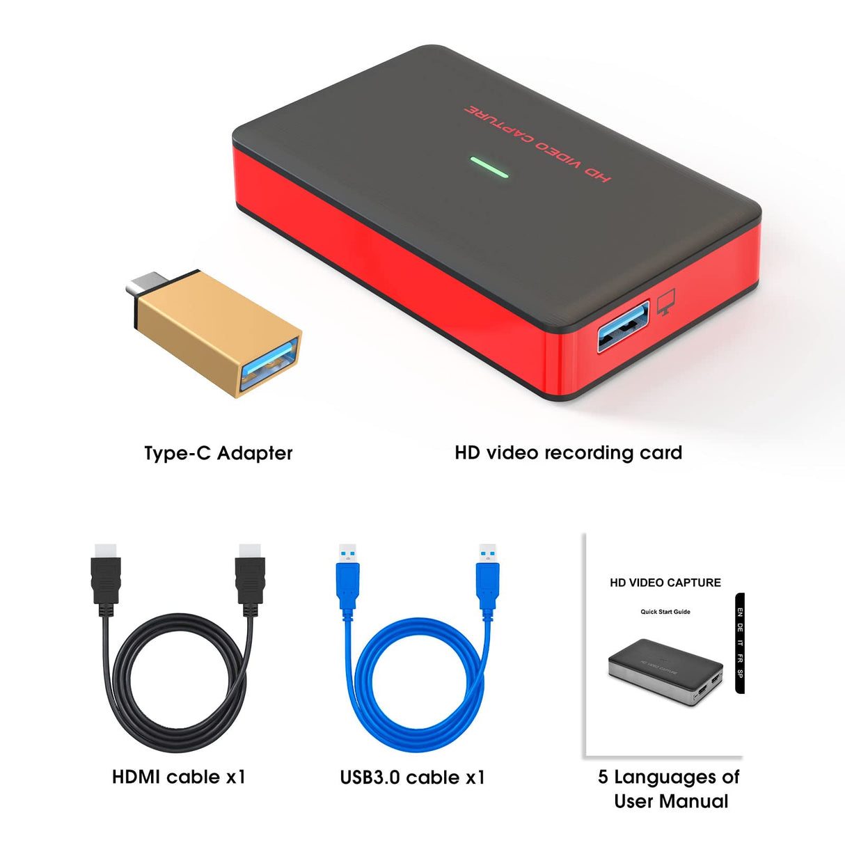 USB 3.0 HD Video Capture Card Full HD 1080P 60FPS Live Streaming Video Recorder Converter Box for Windows 10, Linux, OS X to Xbox 360 & One / PS3 PS4