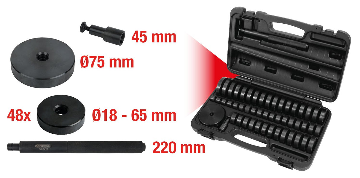 KS Tools 700.1350 - Pack de 51 extractores de cojinetes y casquillos