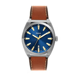 Fossil Reloj Everett para Hombre, Movimiento de Cuarzo con Fecha a Tres Agujas y Correa de Piel o Acero, Marrón y Azul