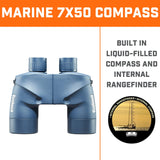 Bushnell - Marine - 7x50 - Azul - Prisma Porro - Telemetro interno - Brújula iluminada - Impermeable - Observación de aves - Visitas turísticas - Viajes - Vida silvestre - Prismáticos - 137500