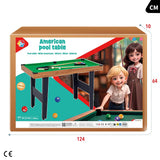 ColorBaby 85434 Mesa de Billar Americano para niños y Adultos, 121x61x70 cm, De Madera Resistente, Incluye 2 Tacos, 16 Bolas, 1 Tiza, 1 Cepillo y 1 triángulo, 2-4 Jugadores, 6 años y mas