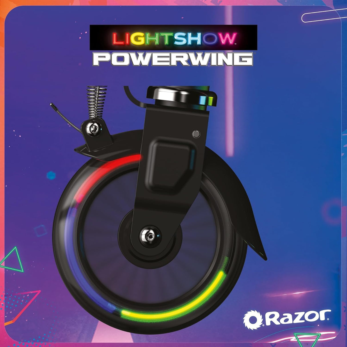 Scooter Razor para niños - Scooter PowerWing Lightshow para Mayores de 6 Años con 5 Modos de Luz, Luces Activadas por Movimiento, Scooter Columpio con Chasis de Acero Duradero - Negro