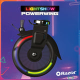 Scooter Razor para niños - Scooter PowerWing Lightshow para Mayores de 6 Años con 5 Modos de Luz, Luces Activadas por Movimiento, Scooter Columpio con Chasis de Acero Duradero - Negro