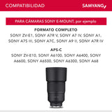 Samyang AF 135mm F1.8 FE para Sony E - lente teleobjetivo de formato completo y APS-C con enfoque automático, longitud focal fija brillante para cámara Sony con montura E