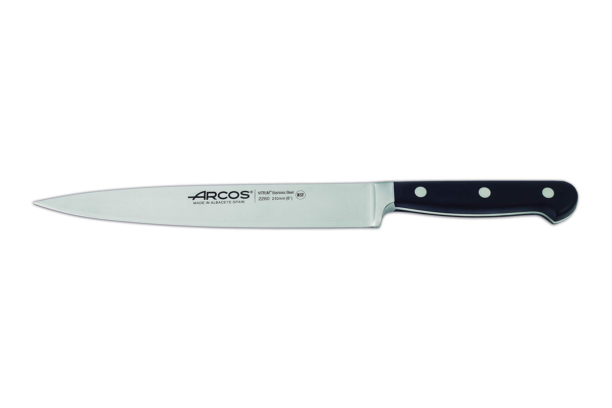 Arcos Set Cuchillos 5 piezas Acero Inoxidable Nitrum. Cuchillo Cocina Profesional Afilado para Cortar Carne. Mango Ergonómico Polioximetileno POM. Serie Opera. Diseño Clásico. Color Negro.